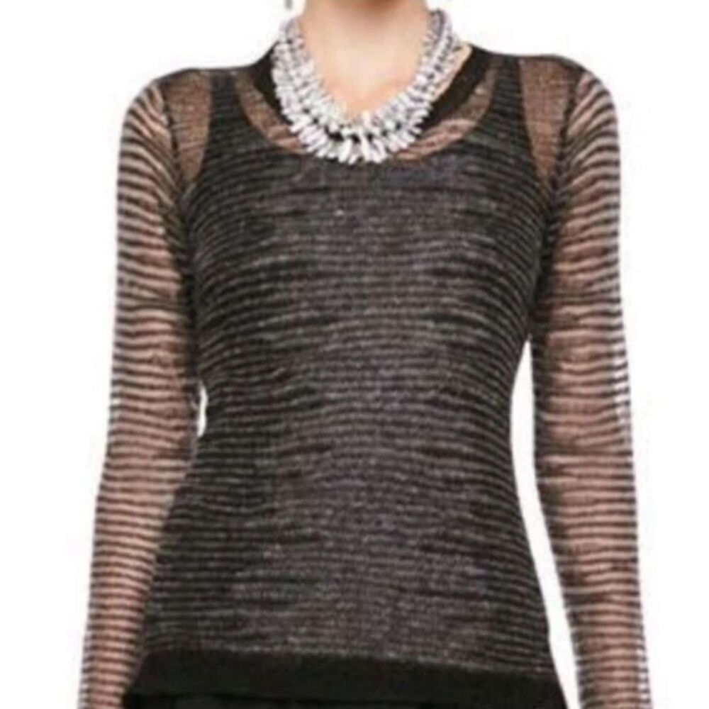 Eileen Fisher Tunic Mohair Linen Twist High-Low Top Pullover Black Gray Medium